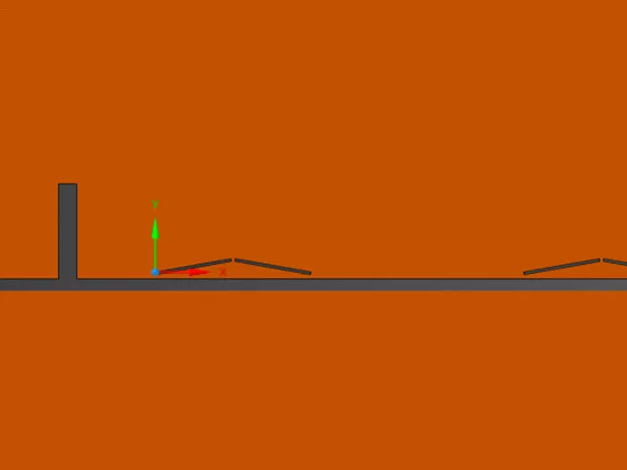 Simulación lateral del flujo de viento sobre paneles solares en cubierta con peto perimetral, parte del estudio aerodinámico del proyecto Potermic en Pallejà.